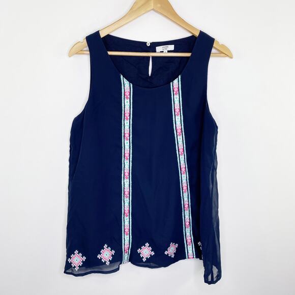 Crown & Ivy Womens Tank Top Size M Navy Blue Round Neck Sleeveless Boho Summer - Picture 1 of 6